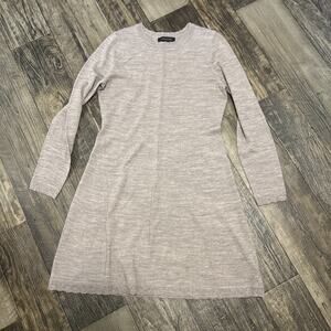 Tahari Sweater Dress Womens Medium Brown Minimalist Lace Trim Merino Wool Blend